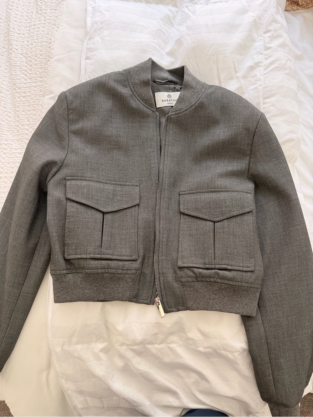 Aritzia Gray Cropped Bomber Jacket